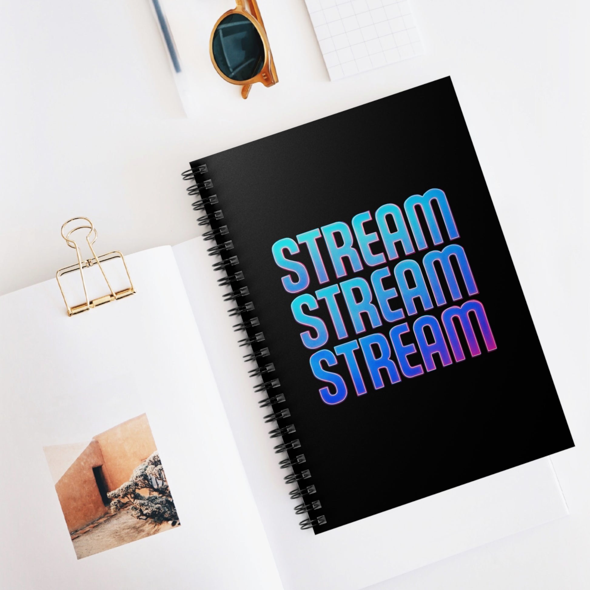 Stylish Spiral Notebook for Streamers, Journal for Ideas, Gift for Creators, Ruled Line Notebook, Unique Stationery, Cool Writing Pad