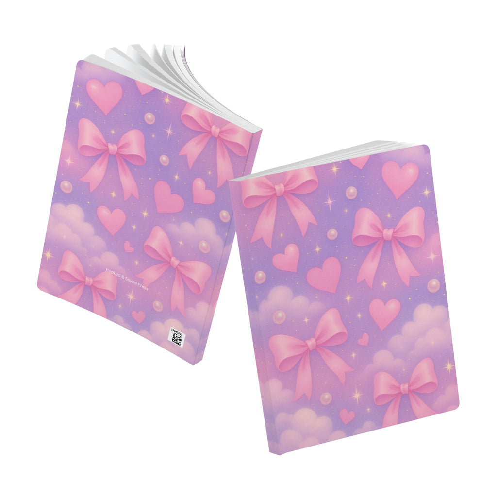 Cute Bow-Print Softcover Journal, Pastel Kawaii Notebook, Motivational Writing Gift, Teen Journal, Birthday Gift, Daily Planner