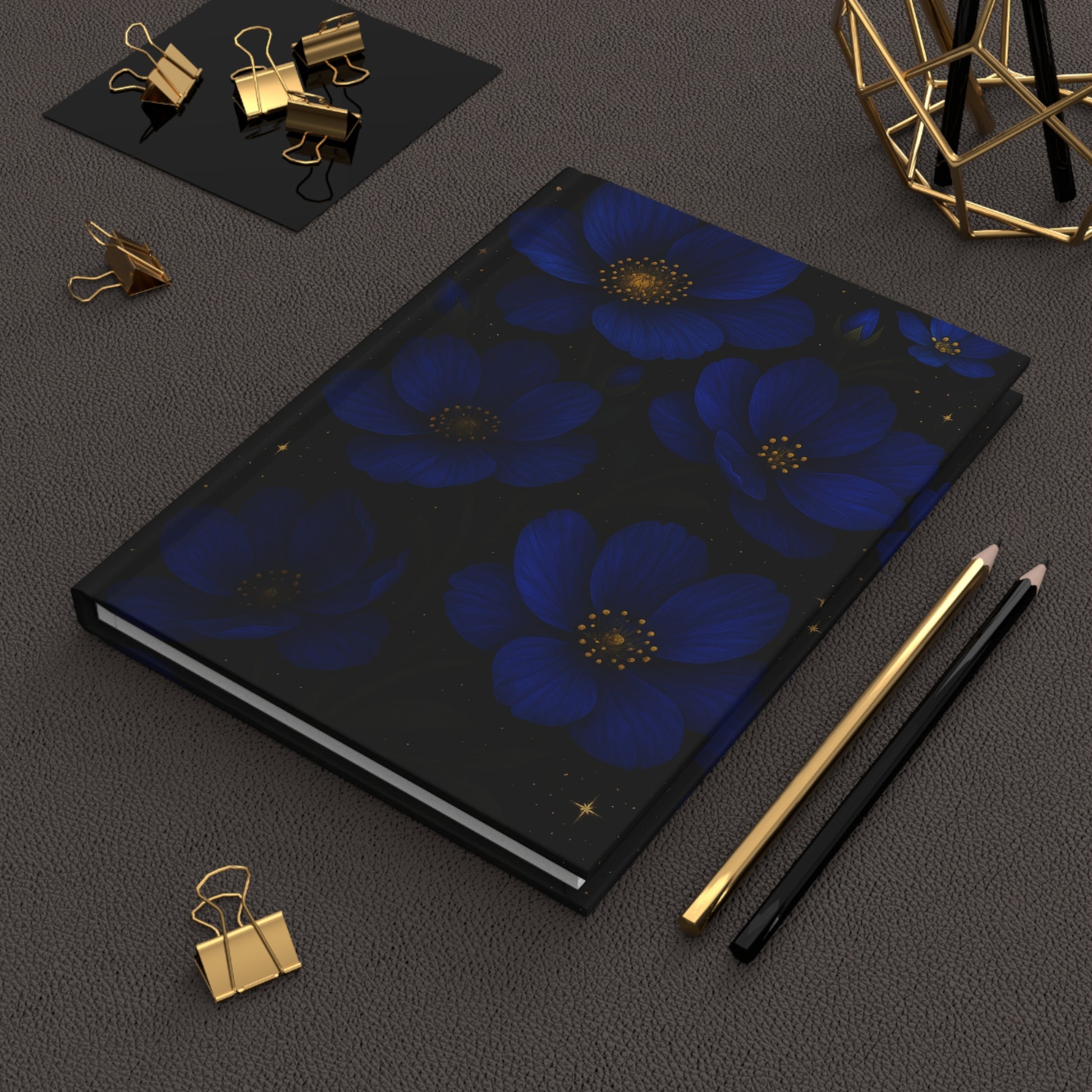 Elegant Blue Floral Hardcover Journal, Refillable Diary, Writing Notebook, Gift for Writers, Dream Journal, Artistic Stationery