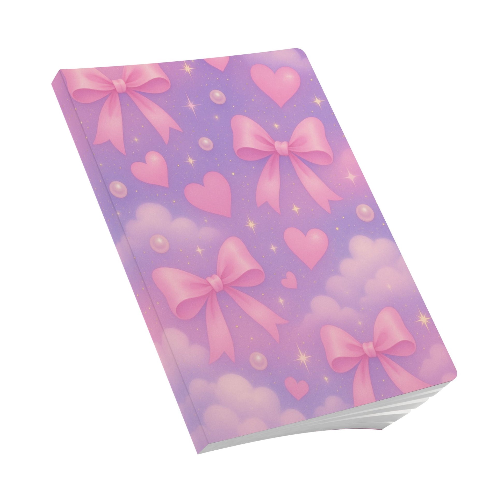 Cute Bow-Print Softcover Journal, Pastel Kawaii Notebook, Motivational Writing Gift, Teen Journal, Birthday Gift, Daily Planner
