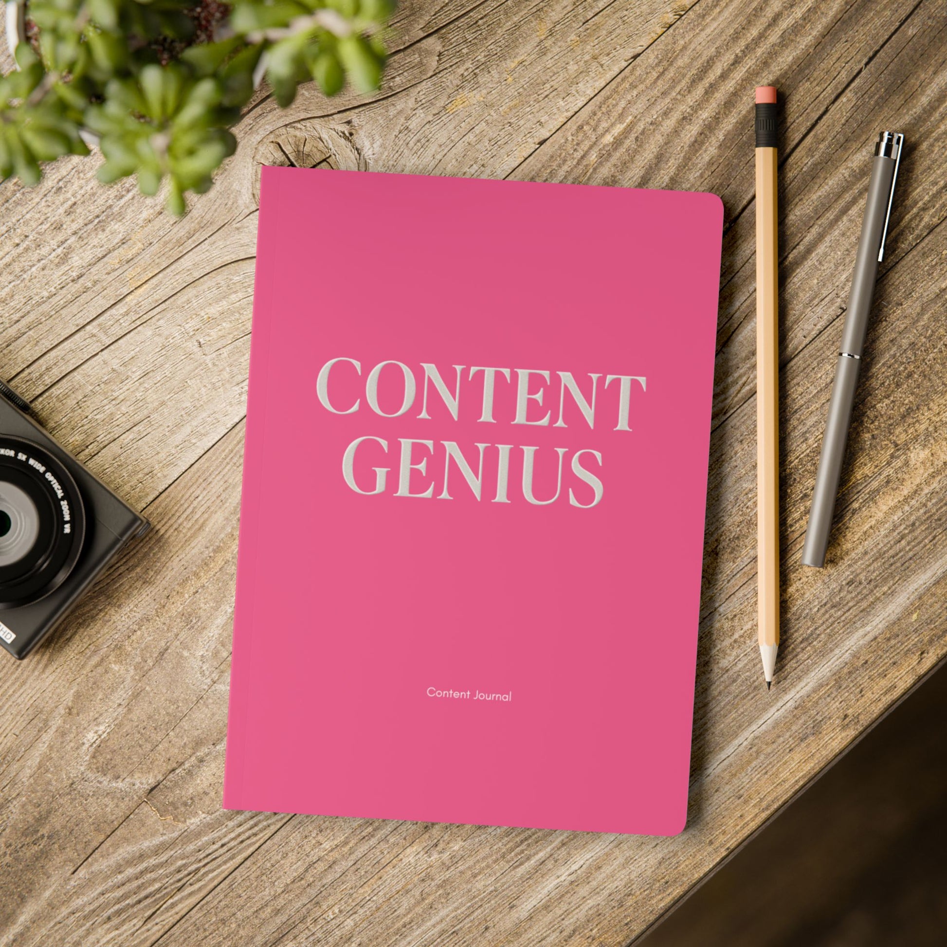 Softcover Journal Hot pink and white “ Content Genius “ content journal