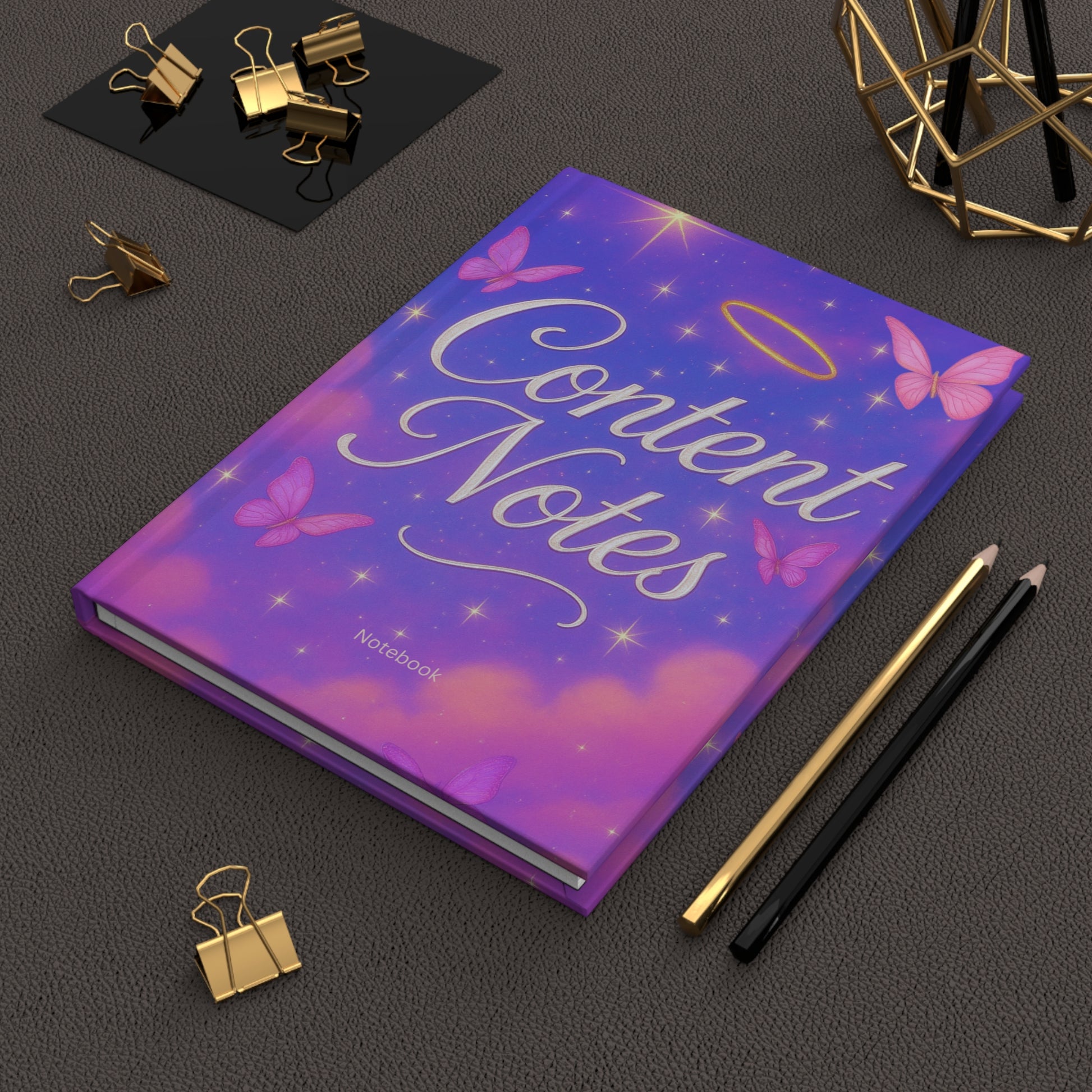 Hardcover Notebook Dark Purple Angel “ Content Notes”