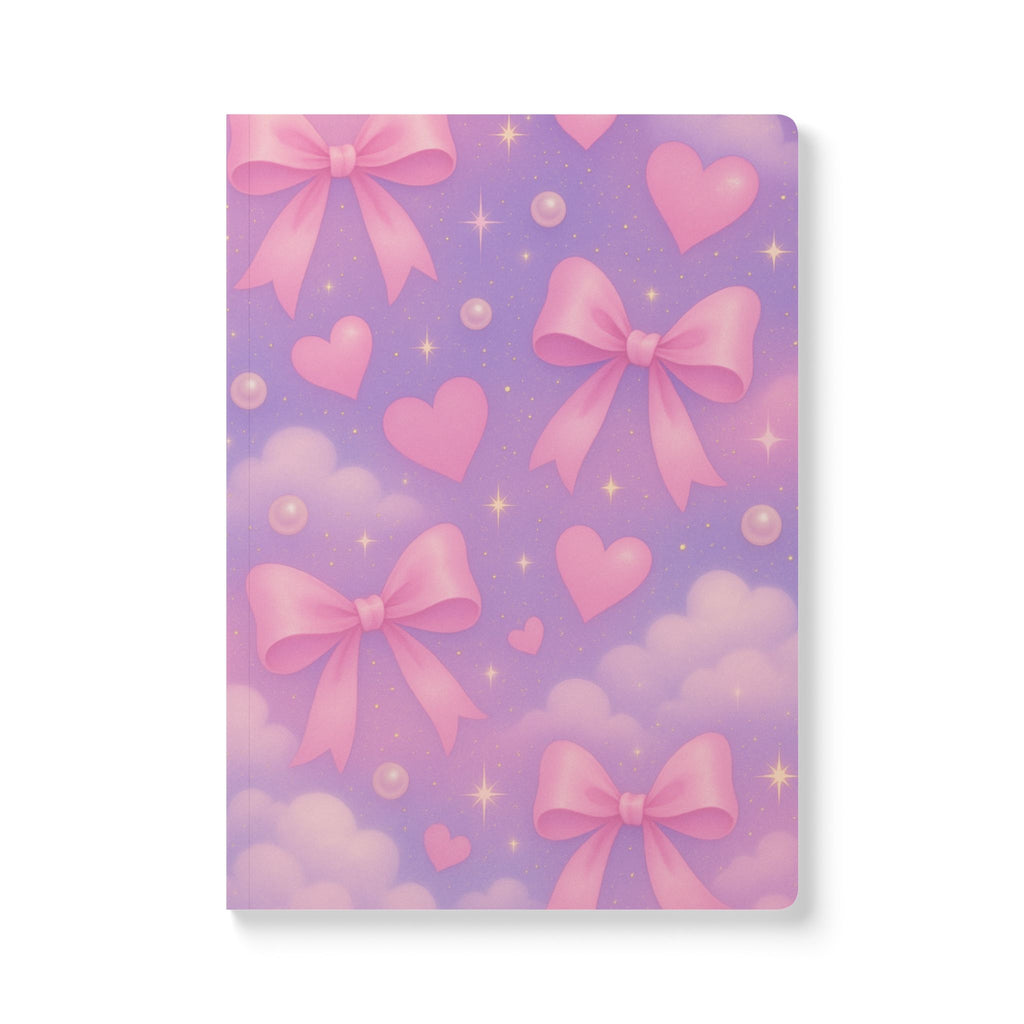 Cute Bow-Print Softcover Journal, Pastel Kawaii Notebook, Motivational Writing Gift, Teen Journal, Birthday Gift, Daily Planner