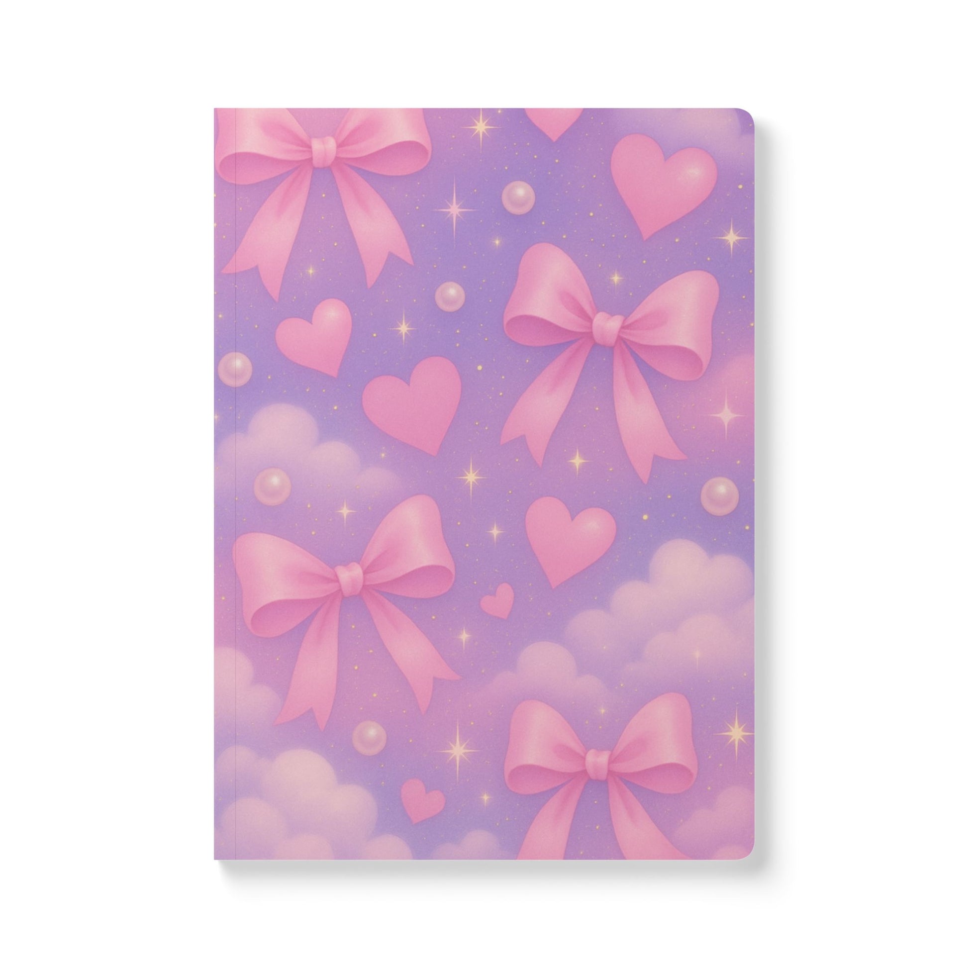 Cute Bow-Print Softcover Journal, Pastel Kawaii Notebook, Motivational Writing Gift, Teen Journal, Birthday Gift, Daily Planner