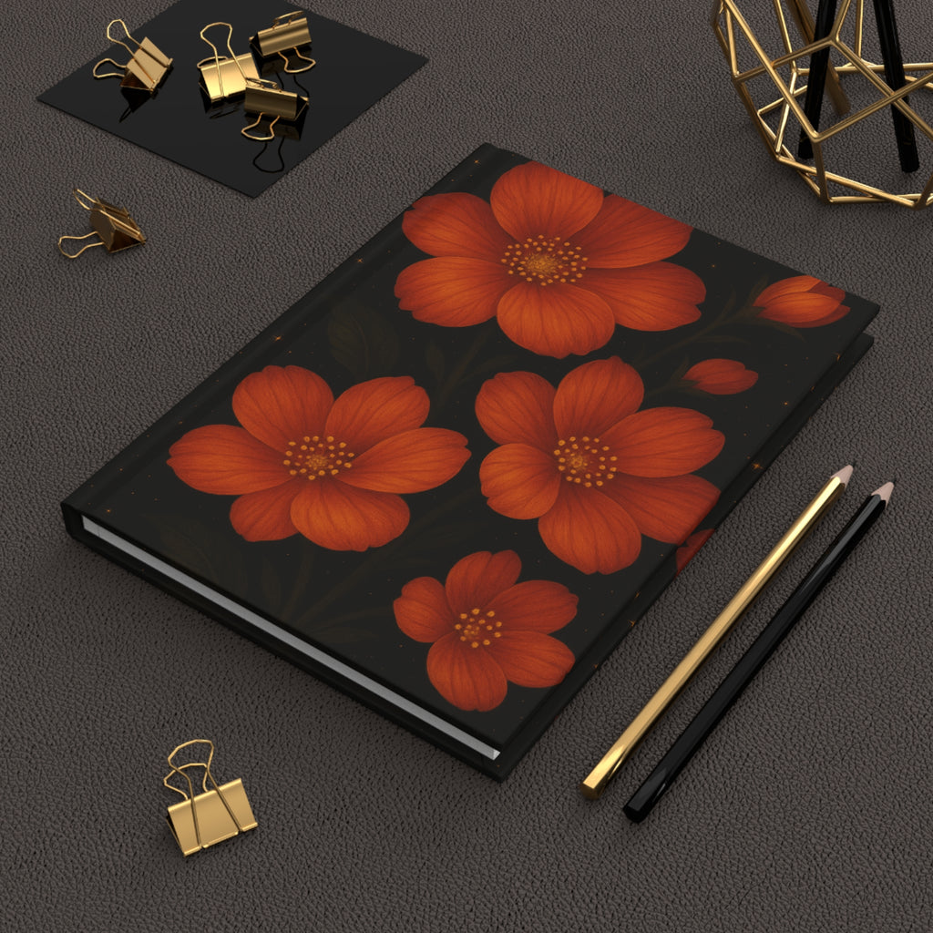 Orange Floral Hardcover Journal - Elegant Notebook for Journaling, Writing, Sketching, Gifts for Women, Orange Flower Design